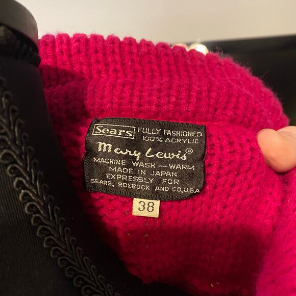 Vintage Sears Mary Lewis berry pink Chunky Knit Cardigan Sweater Japan Size 38 M - Picture 7 of 9